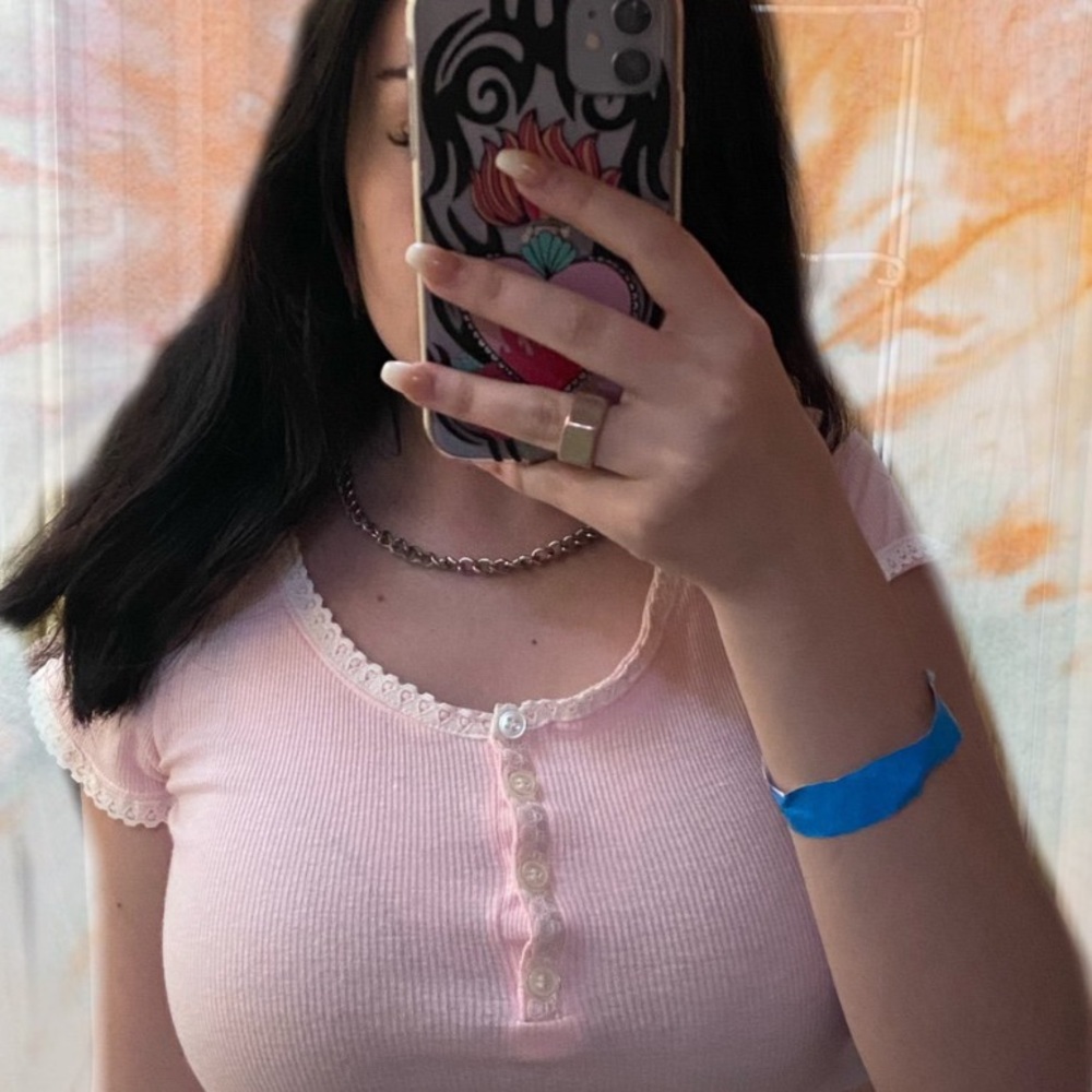 Lace Trim Baby Pink Top💖